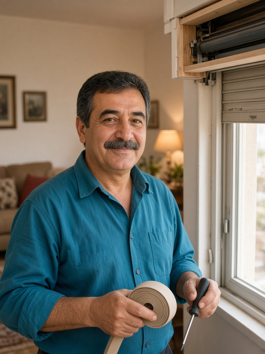 Kuzey Panjur ustası kutunun içindeki makarayı ayarlarken
